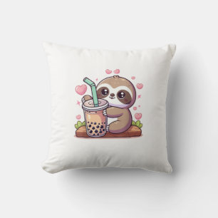 Cute Sloth Boba Bubble Milk Tea Kawaii Women Girls Cushion