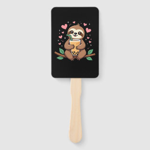 Cute Sloth Boba Bubble Milk Tea Kawaii Women Girls Hand Fan