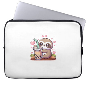 Cute Sloth Boba Bubble Milk Tea Kawaii Women Girls Laptop Sleeve