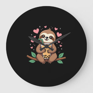 Cute Sloth Boba Bubble Milk Tea Kawaii Women Girls Large Clock