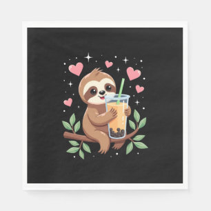 Cute Sloth Boba Bubble Milk Tea Kawaii Women Girls Napkin