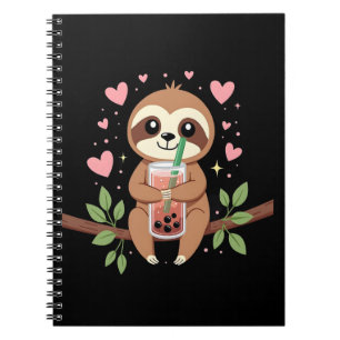 Cute Sloth Boba Bubble Milk Tea Kawaii Women Girls Notebook