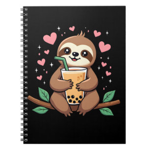 Cute Sloth Boba Bubble Milk Tea Kawaii Women Girls Notebook