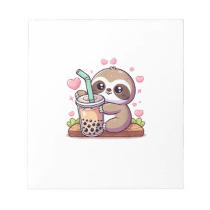 Cute Sloth Boba Bubble Milk Tea Kawaii Women Girls Notepad