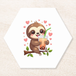 Cute Sloth Boba Bubble Milk Tea Kawaii Women Girls Paper Coaster