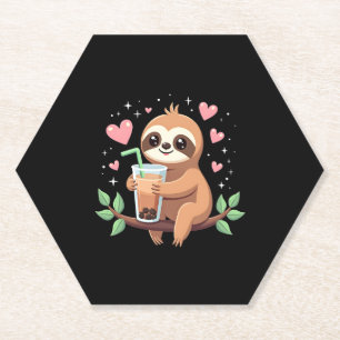 Cute Sloth Boba Bubble Milk Tea Kawaii Women Girls Paper Coaster