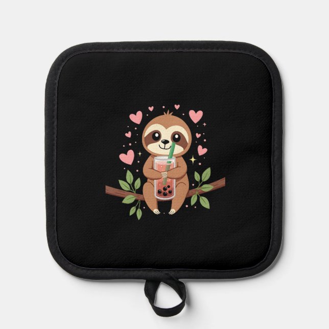 Cute Sloth Boba Bubble Milk Tea Kawaii Women Girls Pot Holder (Front)