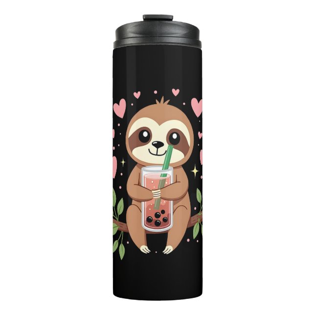 Cute Sloth Boba Bubble Milk Tea Kawaii Women Girls Thermal Tumbler (Front)
