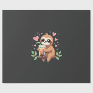Cute Sloth Boba Bubble Milk Tea Kawaii Women Girls Wrapping Paper