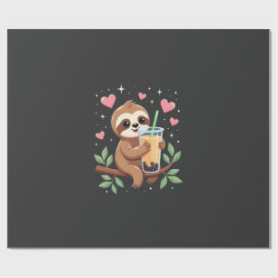 Cute Sloth Boba Bubble Milk Tea Kawaii Women Girls Wrapping Paper