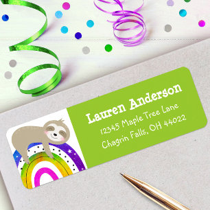 Cute Sloth Boho Rainbow Modern Birthday Address Return Address Label