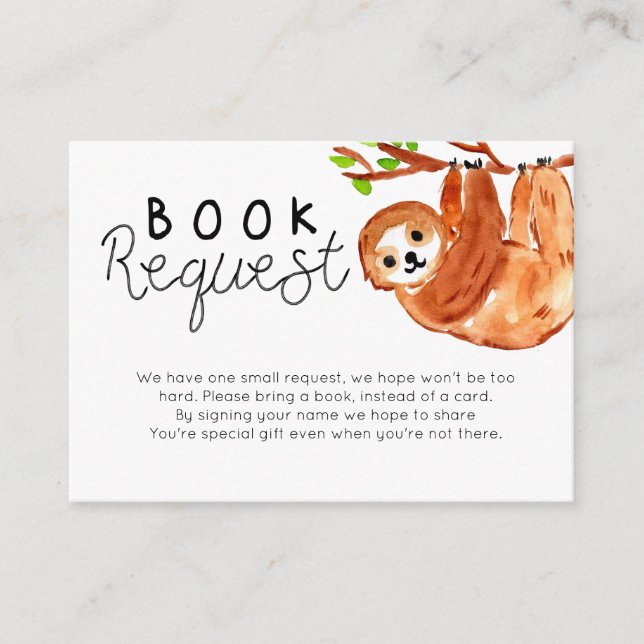 Cute sloth book request babyshower insert card (Front)