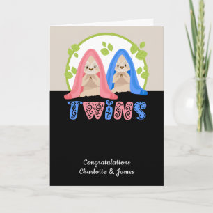 Cute Sloth Boy And Girl New Twin Babies Card