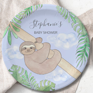 Cute Sloth Boy Baby Shower Paper Plate