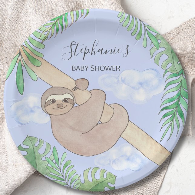 Cute Sloth Boy Baby Shower Paper Plate (Creator Uploaded)