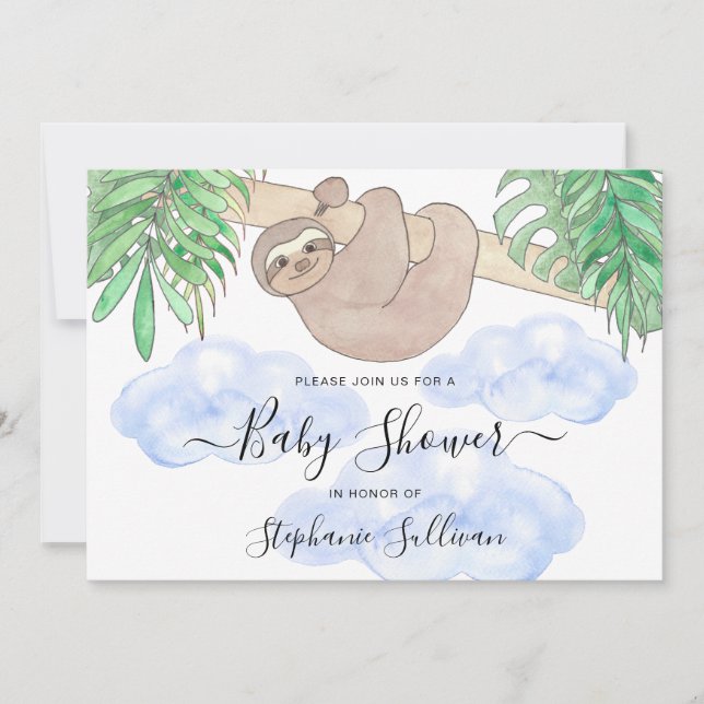 Cute Sloth Boy's Baby Shower Invitation (Front)