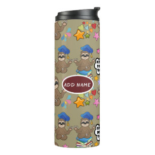 Cute Sloth Brown Pattern Funny Just Do It Quote Thermal Tumbler
