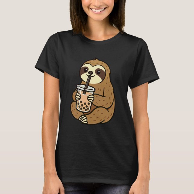 Cute Sloth Bubble Boba Tea T-Shirt (Front)