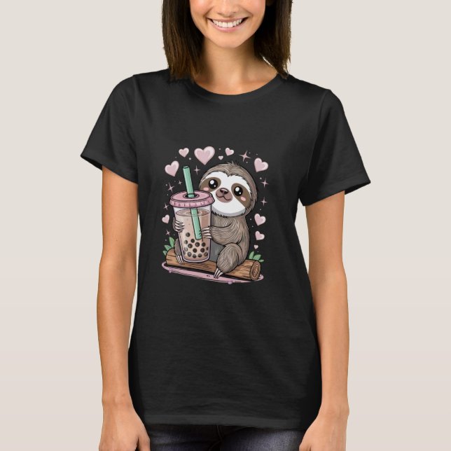 Cute Sloth Bubble Tea Boba Tea T-Shirt (Front)