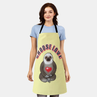 Cute Sloth Choose Love Red Heart Animal Design Apron