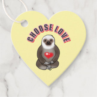 Cute Sloth Choose Love Red Heart Animal Design Favour Tags