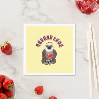 Cute Sloth Choose Love Red Heart Animal Design Napkin