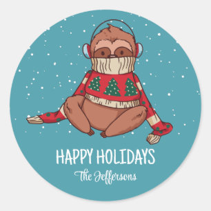 Cute Sloth Christmas Animal Snowy Winter Holiday Classic Round Sticker