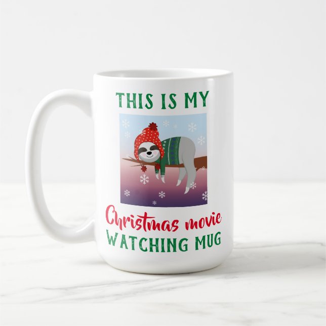 Cute Sloth Christmas Movie Watching Coffee Mug (Left)