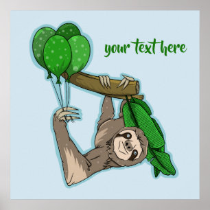 Cute sloth climbing in a tree poster