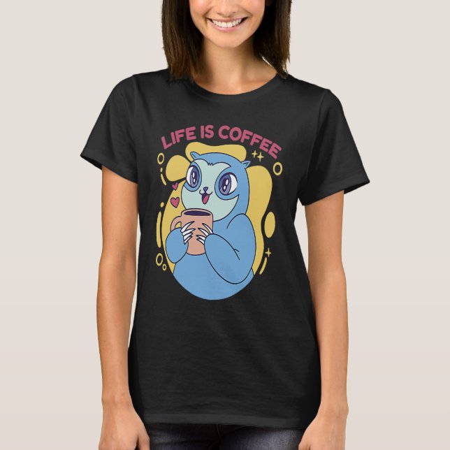 Cute Sloth Coffee Drinking Funny Sloth Drink Coffe T-Shirt (Front)