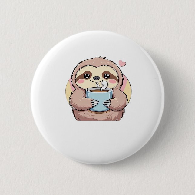 Cute Sloth Coffee Lover Shirt � Funny Fuelled by C 6 Cm Round Badge (Front)
