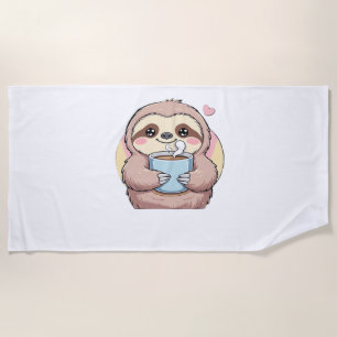 Cute Sloth Coffee Lover Shirt – Funny Fuelled by C Beach Towel