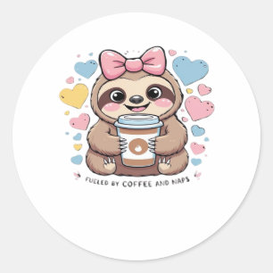 Cute Sloth Coffee Lover Shirt – Funny Fuelled by C Classic Round Sticker