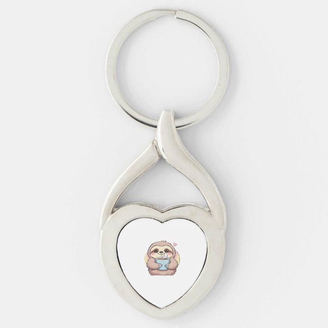 Cute Sloth Coffee Lover Shirt � Funny Fuelled by C Key Ring (Front)