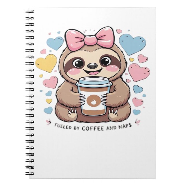 Cute Sloth Coffee Lover Shirt � Funny Fuelled by C Notebook (Front)