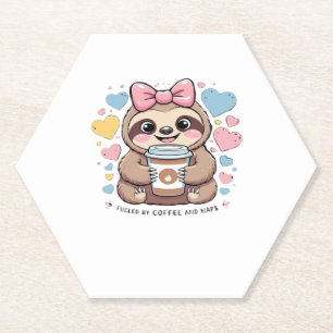 Cute Sloth Coffee Lover Shirt � Funny Fuelled by C Paper Coaster