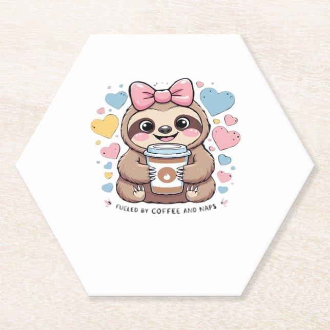 Cute Sloth Coffee Lover Shirt � Funny Fuelled by C Paper Coaster (Front)