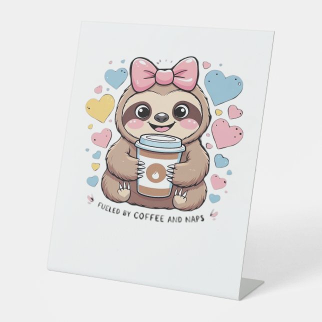 Cute Sloth Coffee Lover Shirt � Funny Fuelled by C Pedestal Sign (Front)