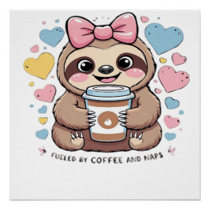Cute Sloth Coffee Lover Shirt � Funny Fuelled by C Poster