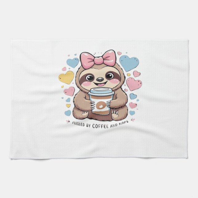 Cute Sloth Coffee Lover Shirt � Funny Fuelled by C Tea Towel (Horizontal)