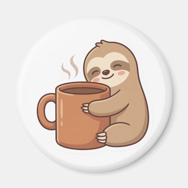 Cute Sloth Coffee Sticker Magnet (Front)