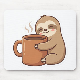 Cute Sloth Coffee Sticker Mouse Pad