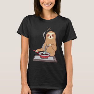 Cute Sloth Cooking Sleeping Tired Lazy Sloth Pullo T-Shirt