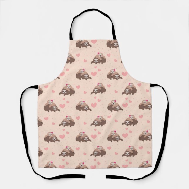 Cute Sloth Couple Love Pattern Apron (Front)