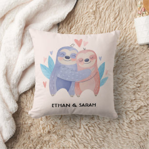 Cute Sloth Couple Personalised Valentine's Day Cushion