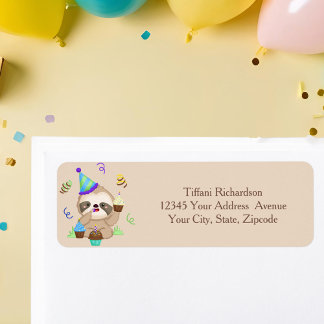 Cute Sloth Cupcake Birthday Party Return Address Label