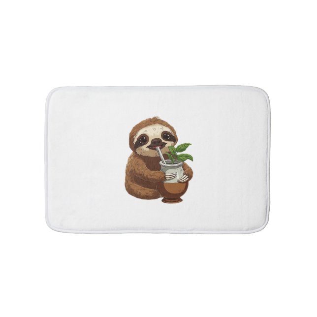 Cute Sloth Drinking Yerba Mate – Adorable Kawaii A Bath Mat (Front)