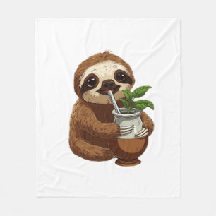 Cute Sloth Drinking Yerba Mate � Adorable Kawaii A Fleece Blanket