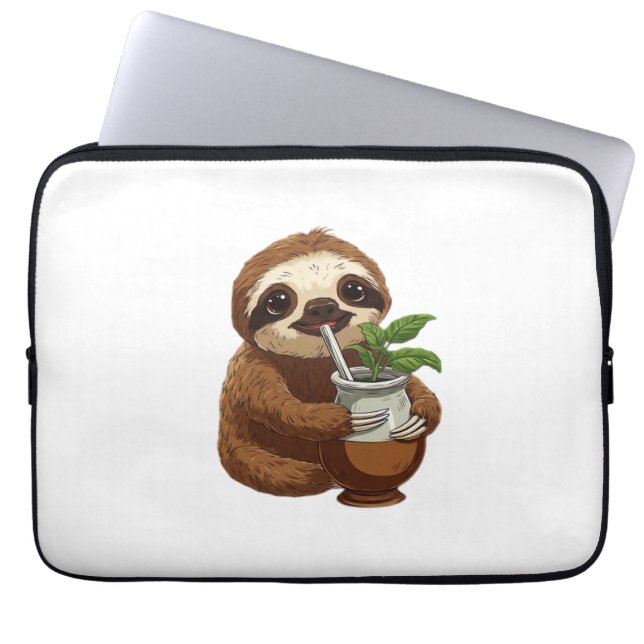 Cute Sloth Drinking Yerba Mate – Adorable Kawaii A Laptop Sleeve (Front)
