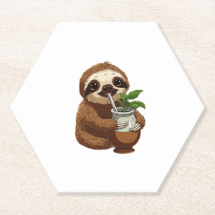 Cute Sloth Drinking Yerba Mate � Adorable Kawaii A Paper Coaster